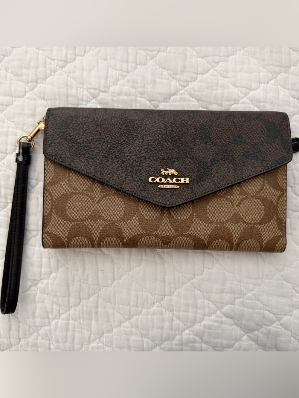 Coach Two-Tone Brown Signature Envelope Wristlet